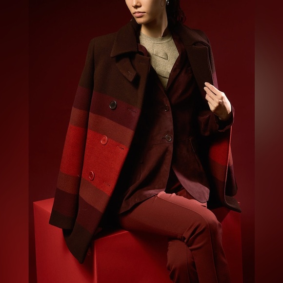 Akris Punto Colorful Striped Wool Double Breasted 
Coat Jacket - Picture 1 of 8